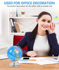 6 Inch World Globe With Sturdy Metal Stand on office desk, used as decor, with a rotating earth spinner and educational tool