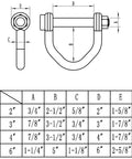 Detailed dimensions of 4 Inch Web Sling Shackle Clevis With Safety Nut HDG for Lifting Straps, including pin size and measurements.
