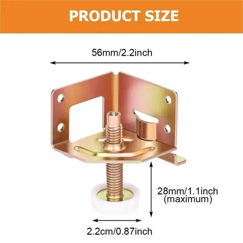 Detailed dimensions of 8 Pack Adjustable Furniture Feet With Threaded Posts for tables and cabinets, showing 56mm x 28mm x 2.2cm size.