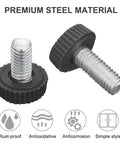 Top Tier M6 Thumb Screw Kit Packs 70 Heavy Duty Knurled Knobs For Slick Quick Turning Dead Simple Grip On Machinery Stands Clamps And Workshop Gear Built To Last - close-up of two black galvanized iron knurled knobs.