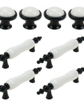 8 Pack Ceramic Drawer Pulls And Knobs Set In Black And White For Kitchen Cabinets And Wardrobes Includes Four Three Hole Centered Handles