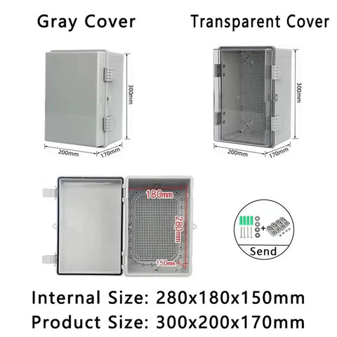 IP66 Weatherproof Junction Box With Gray Transparent ABS Cover Outdoor Electrical Enclosure For Distribution Projects Waterproof Plastic Box Durable Outdoor Utility Box Available In Multiple Sizes, 300x200x170mm
