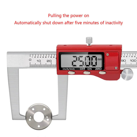 0-150mm Brake Disc Rotor-Caliper Stainless Measuring Instrument displaying 25.00mm measurement on a silver disk.