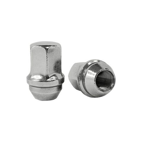 Beefy M14x1.5 Wheel Lug Stud Nut Set for Cars and SUVs, showing two chrome lug nuts, compatible with Cadillac and other models.