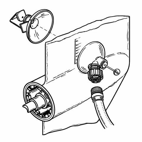 Outboard Engine Flushing Kit For Mercury Mariner And MerCruiser Sterndrives With Side Intake Gear Case Flush illustration with garden hose connection