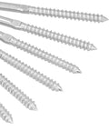 Close-up of 10Pcs Swage Lag Screws Left And Right Hand Thread Stainless Steel Cable Railing Hardware For One Eighth Inch Wire Rope DIY Deck Baluster Kit