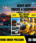 Full Synthetic Grease With Extreme Pressure Moly Fortified Lubricant 14.1 Oz Cartridge for trucks and equipment in action.
