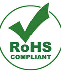 Green RoHS compliant symbol with check mark indicating environmental safety and compliance standards.