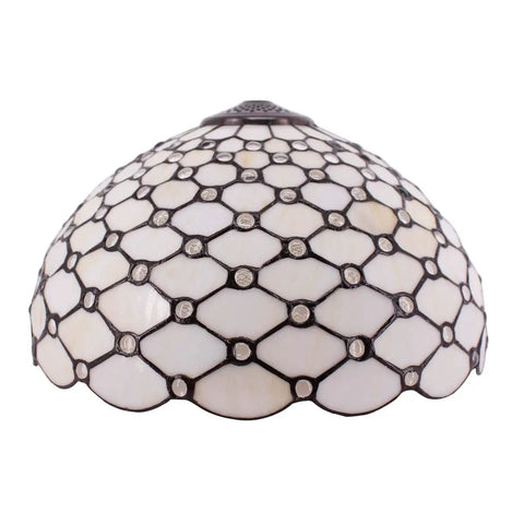 Tiffany Pendant Light Fixture Cream Amber Bead Stained Glass 16 Inch Wide Hanging Lamp with antique bronze finish.