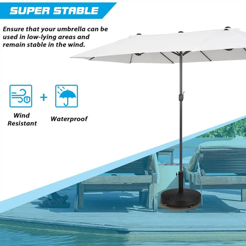 Beefy 52 Pound Heavy Duty Umbrella Base With Brakeable Wheels For Outdoor Use Fits Market Umbrellas by pool
