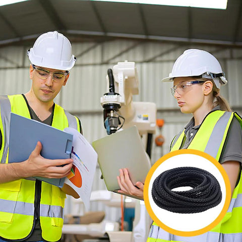 Front view of WEBEEDY black graphite compression packing rope, 0.24 in diameter, 5.5 yd long for pump glands or valve stems