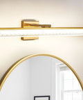 Brushed Gold 24 Inch Vanity Light With 3000K LED, Modern Bathroom Wall Fixture, Water Ripple Shade above round mirror