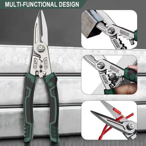 Heavy Duty 8.5 Inch Industrial Scissors With Serrated CRV Blades Aviation Tin Snips Featuring Built In Hex Wrench And Safety Lock