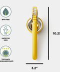 Top view of No Fuss Lemon Squeezer Citrus Juicer With Dual Gear Power Manual Hand Press, yellow, 10.25x3.2 inches, BPA free
