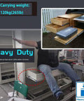 Heavy Duty Full Extension Ball Bearing Drawer Slides With Lock 52 Inch Steel Cabinet Runners Pair shown bearing 120kg weight in utility setup.