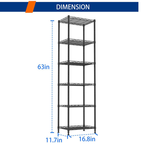 Heavy Duty Six Tier Wire Shelving Rack With Rust Proof Steel Coating Adjustable Storage Shelves For Kitchen Laundry Pantry Organization Rock Solid Frame Holds 600 Pounds No Sweat Assembly Black