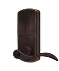 Rear view of Keyless Entry Door Lock With Lever Handle In Antique Brass No Keys Needed Easy Install Keypad Lock For Exterior Or Interior Use Auto Lock Triple Security Six User Codes Ideal For Homes Apartments Or Airbnb