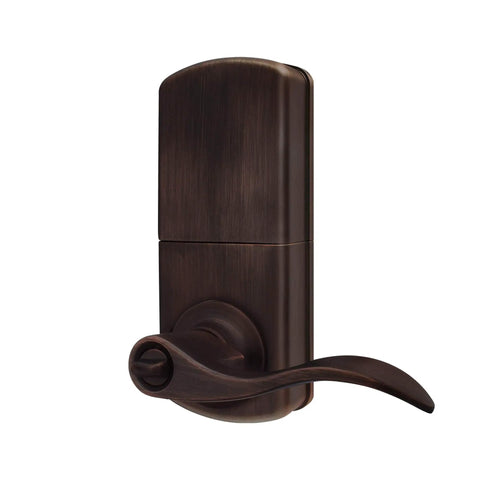 Rear view of Keyless Entry Door Lock With Lever Handle In Antique Brass No Keys Needed Easy Install Keypad Lock For Exterior Or Interior Use Auto Lock Triple Security Six User Codes Ideal For Homes Apartments Or Airbnb