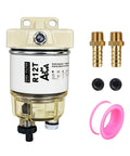 R12T Marine Fuel Water Separator Kit For One Quarter NPT Outboard Motors Fits Gasoline And Diesel Engines Replaces S3240 120AT RK10222 With Clear Nylon Bowl And Self Venting Drain.