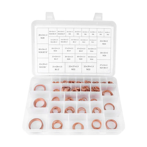 Solid Copper Gasket Assortment Kit Featuring 570 High Conductivity Sealing Washers For Plumbing And Mechanical Repair With Convenient Storage Box To Handle Any Job Smooth And Fast, assorted sizes