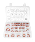 Boss Level 570 PCS Solid Copper Washers Flat Ring Kit With 30 Metric Sizes For Sump Plugs Oil Drain Seals On Cars Trucks Marine Engines Generators Hydraulic System With Sturdy Clear Plastic Storage Box Keeping Your Hardware Ready To Use Anytime. copper washer kit in clear organizer box