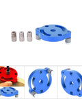 Heavy Duty Aluminum Wood Panel Hole Puncher With Ridiculously Precise Center Punching Gauge, blue body with three sleeves for precise drilling.