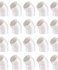 1/2 Inch PVC 45 Degree Elbow Fittings Socket To Socket Pack Of 20, Heavy Duty Right Angle Pipe Fittings For DIY Projects, arranged in grid