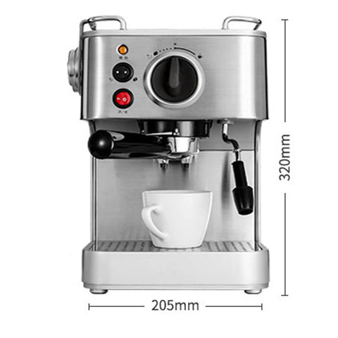 Front view of Automatic Espresso Machine With Milk Frother, 19 Bar Pressure, Stainless Steel Body, and Steam Wand