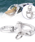 316 Stainless Steel Swivel Bail Snap Shackle Hook 70mm For Marine Rigging On Boats And Yachts Rock Solid Heavy Duty Silver, Rotates Freely To Prevent Line Twist, Safe Working Load Up To 700kg, Breaking Strength 1800kg, on yacht