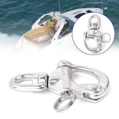 316 Stainless Steel Swivel Bail Snap Shackle Hook 70mm For Marine Rigging On Boats And Yachts Rock Solid Heavy Duty Silver, Rotates Freely To Prevent Line Twist, Safe Working Load Up To 700kg, Breaking Strength 1800kg, on yacht