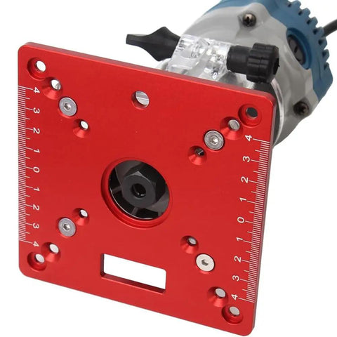Bang For Buck Mini Square Router Table Insert Plate Solid Aluminum Anodized Flip Base For Woodworking Bench Trimming Engraving Workstation Tough Shop Gear Simple Swap close-up view with scale.