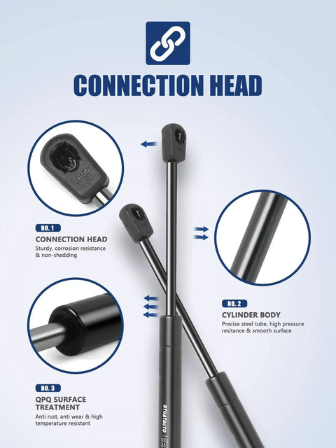 Close-up of 12 Inch Gas Struts 107N Lift Supports with connection head detail and mounting brackets, universal use