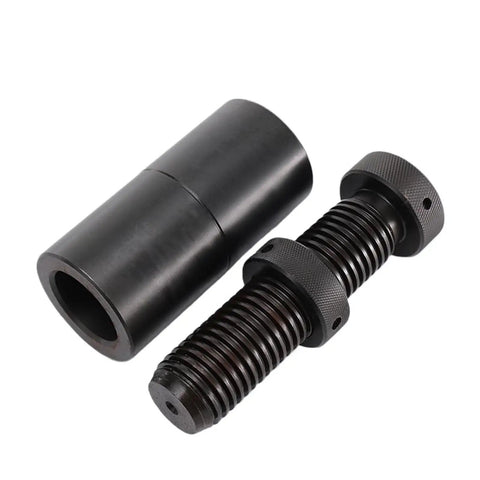 Heavy Duty Adjustable Screw Jacks Set Of Ten Built Tough To Handle The Heaviest Loads Without Breaking A Sweat Dial In Perfect Levels For Machine Tools And Workshop Equipment black threaded jack with cylindrical base and knob.
