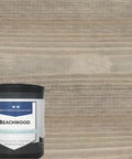 Kickback Beachwood Water Based Wood Stain For Interior And Exterior Use That Brings A Laid Back Coastal Flair To Your Deck With No Voc Drama And A Natural Sun Washed Look Perfect For Weekend Crews And DIY Enthusiasts in a can on a wooden background.