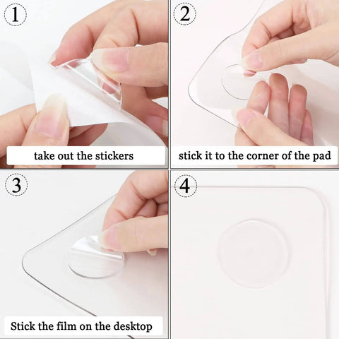 Clear PVC Desk Pad For Writing 23.6x13.7 Inches, Heat Resistant Waterproof installation steps with stickers and round edges
