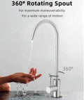 Lead Free Reverse Osmosis Drinking Water Faucet features a 360° rotating spout in brushed nickel for easy use.
