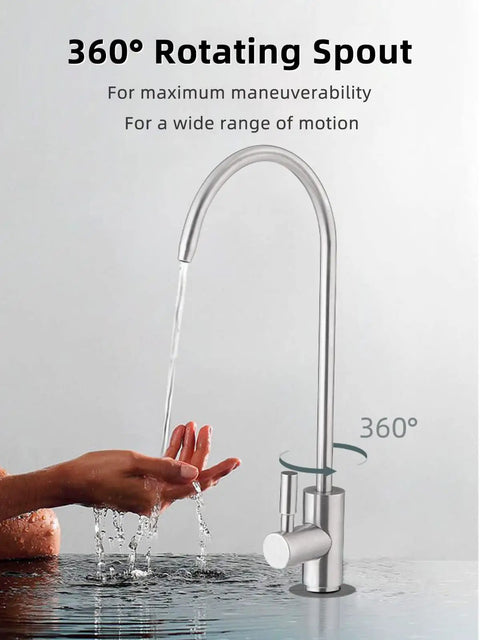 Lead Free Reverse Osmosis Drinking Water Faucet features a 360° rotating spout in brushed nickel for easy use.