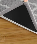 Non Slip Rug Pad Grippers Corner 4 Pack, Double Sided Self Adhesive, Washable, Reusable on rug corner with hardwood floor