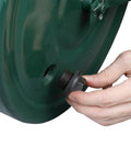 Close-up of 24 Inch Beefy Lawn Roller For Grass Seed And Sod, Heavy Duty Steel Garden Roller, rust resistant green finish