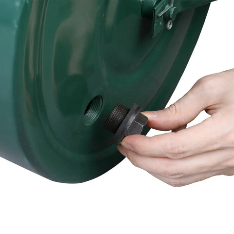 Close-up of 24 Inch Beefy Lawn Roller For Grass Seed And Sod, Heavy Duty Steel Garden Roller, rust resistant green finish