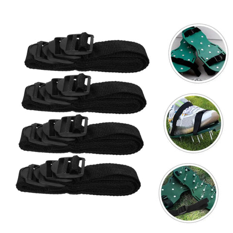 Adjustable Lawn Aerator Shoes Straps with Durable Spiked Shoelaces 16 Pack for Gardening and Lawn Care shown in use