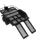 Heavy Duty Metal Trailer Cargo Carrier Kit For One Ten Scale RC Crawler Cars showing mesh steel design and ramps for easy loading.