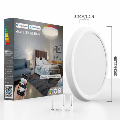 Smart LED Ceiling Light Flush Mount With WiFi Voice Controlled 35W 12 Inch Color Changing RGB Dimmable Sleek Low Profile Fixture