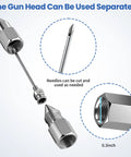 Exploded view of a 7-piece grease gun needle tip kit with chrome adapters for tight spaces