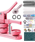 58mm Button Maker Press Kit Starter Bundle For DIY Pins And Badges, Your Go To Kit Includes 100 Metal Button Parts in pink and accessories