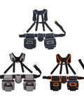 Professional Carpenter Tool Belt With Adjustable Suspenders Multi Pocket Hammer Loop And Built Tough Weight Distribution For The Daily Jobsite Grind in gray and black.