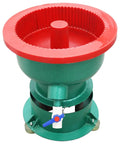 No Sweat Heavy Duty 40L Vibration Polishing Machine For Metal Hardware Parts Quick Deburring And Chamfering Tool Smooth As Butter 1440Rpm Electric Motor Setup, green and red design, top view.