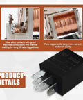 Close-up of 12V 30A Relay highlighting copper coils and silver alloy contacts, showcasing quality materials for durability.
