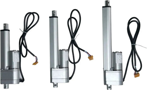 Three Long Stroke Digital Linear Servo Actuators, 200 mm travel, aluminum, cables attached, for DIY robots and home automation.