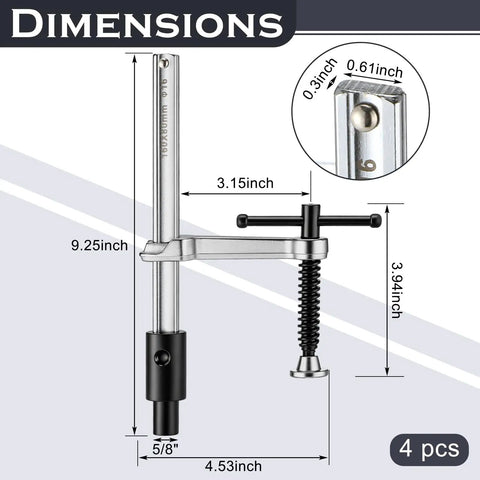 Four Pack Welding Clamp Set With T Handle Pro Grade 6.5 Inch Opening And 3.25 Inch Throat Fits Five Eighths Inch Welding Table Holes